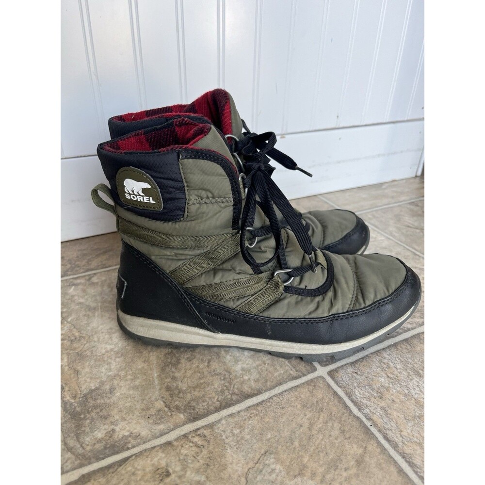Sorel Whitney Short Lace Waterproof Winter Snow Boots Green Women's Size 9